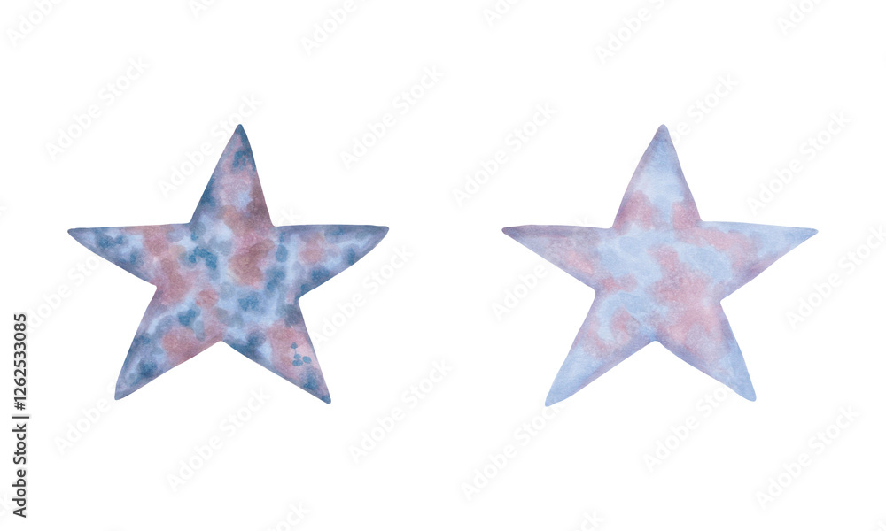 Obraz premium Blue stars. Watercolor and marker illustrations. Clip art of cosmic elements of the sky. Hand drawn isolated art. Self Luminous celestial body. Night lights for children's room design, textiles