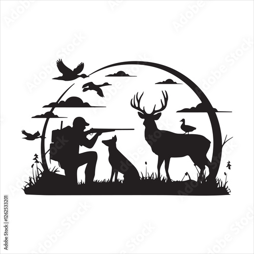 Hunting and Wildlife Silhouette Icons Set for Design Projects