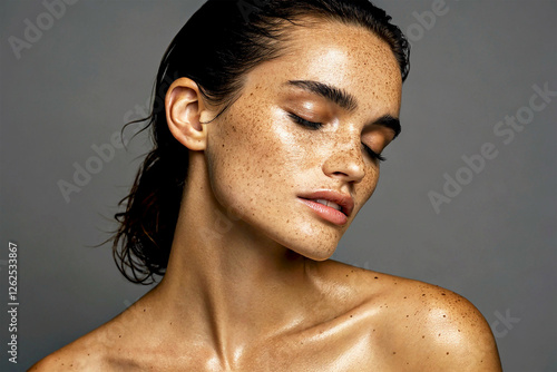 portrait of a young woman closed-up face