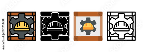 Set of Mechanical Engineering Line, Line Filled, Glyph, Flat Icons