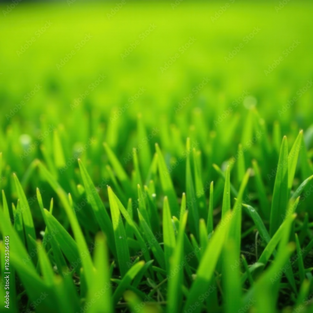 Fototapeta premium Fine blades of fairway grass, even cut, sunlit, background, even