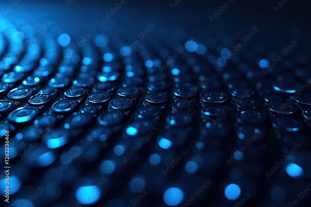 Fototapeta premium Captivating Close-Up of Blue Water Droplets on a Surface, Showcasing Intricate Patterns and Textures Under Soft Lighting in a Dark Environment