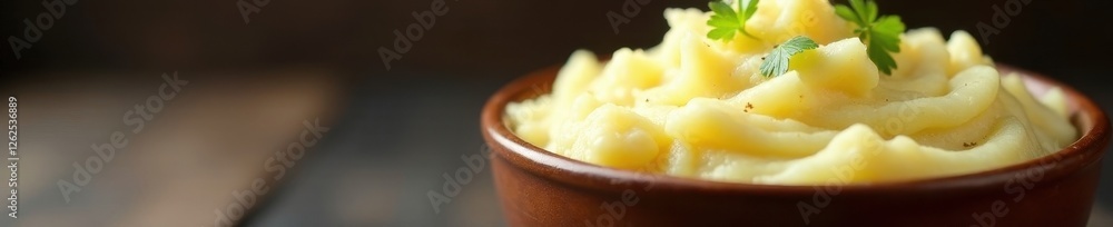 Fluffy mashed potatoes, creamy texture, rustic brown bowl , mashed potatoes, potato puree Fluffy mashed potatoes, creamy texture, rustic brown bowl , mashed potatoes, potato puree