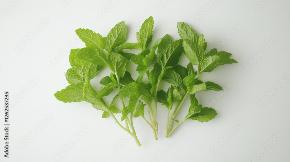 Fresh mint leaves arranged on light background, showcasing vibrant green colors and natural, healthy appearance. Perfect for culinary use or herbal remedies Fresh mint leaves arranged on light background, showcasing vibrant green colors and natural, healthy appearance. Perfect for culinary use or herbal remedies