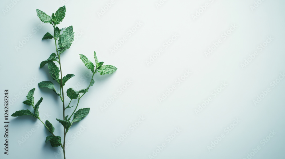 Fresh mint leaves on light background, showcasing their vibrant green color and texture, perfect for culinary or herbal themes Fresh mint leaves on light background, showcasing their vibrant green color and texture, perfect for culinary or herbal themes