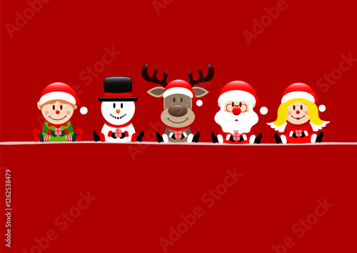 Karte Elf Schneemann Rentier Weihnachtsmann Und Engel Rot