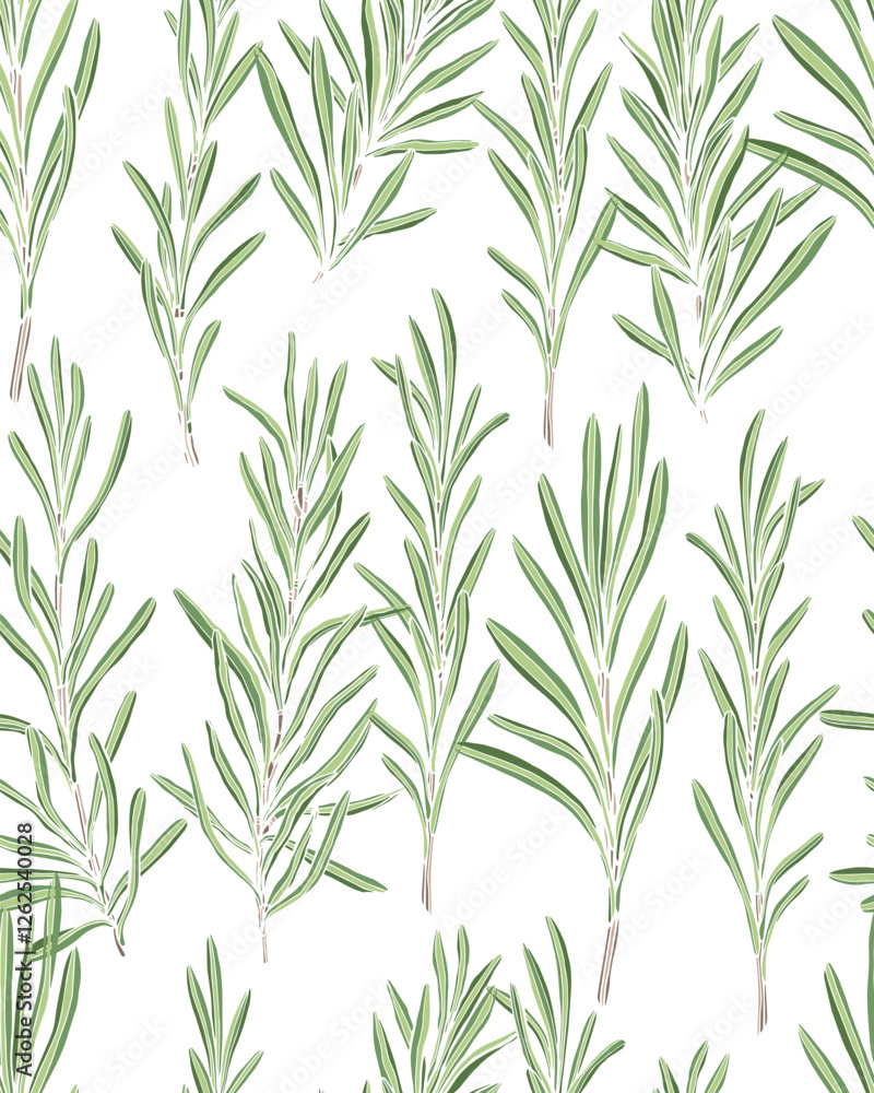 Obraz premium Sprigs of green rosemary seamless pattern hand drawn vector repeating background for textiles wallpapers packaging stationery