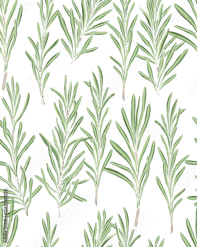 Sprigs of green rosemary seamless pattern hand drawn vector repeating background for textiles wallpapers packaging stationery