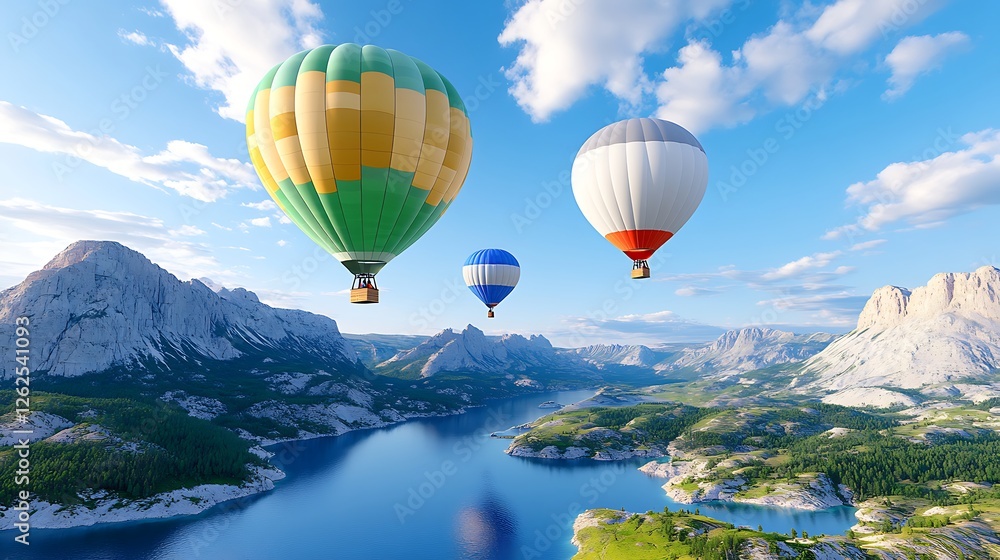 Obraz premium Summer lake balloon adventure