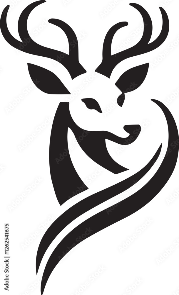 Naklejka premium Tribal-Style Deer Head Vector Illustration Black and White