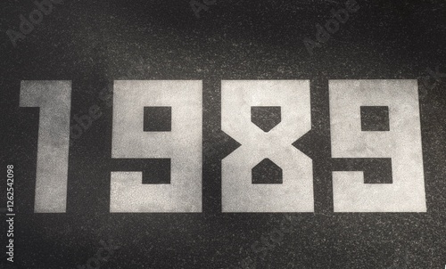 Black granite slab with white numbers 1989 on it photo