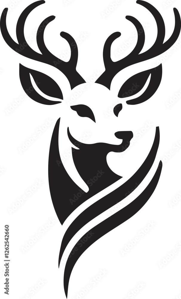 Tribal-Style Deer Head Vector Illustration Black and White Tribal-Style Deer Head Vector Illustration Black and White
