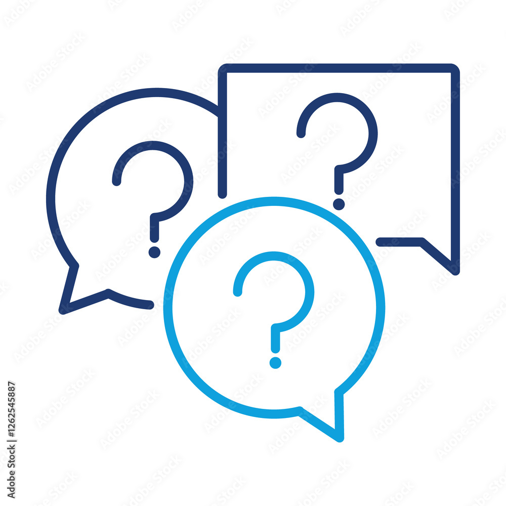 Question Marks in Dialogue bubbles. This icon represents curiosity and the inquiry process for gaining knowledge and solving problems. Question Marks in Dialogue bubbles. This icon represents curiosity and the inquiry process for gaining knowledge and solving problems.