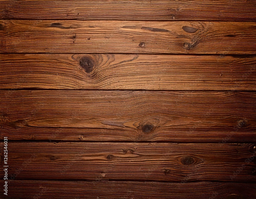 Obraz premium a close-up texture of rustic brown wood planks. The natural grain and knots add warmth and character to the surface 