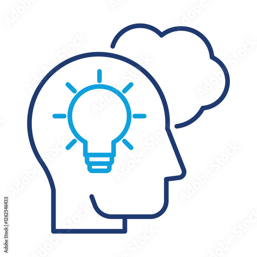 Vector icon of a human head  with Lightbulb. This icon represents the process of logical thought and deductive reasoning for effective decision-making and problem solving.