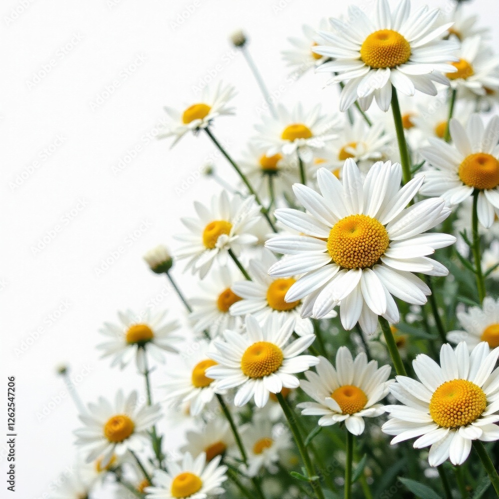 Intricate chamomile flower collage, pure white background, chamomile, white, herb Intricate chamomile flower collage, pure white background, chamomile, white, herb