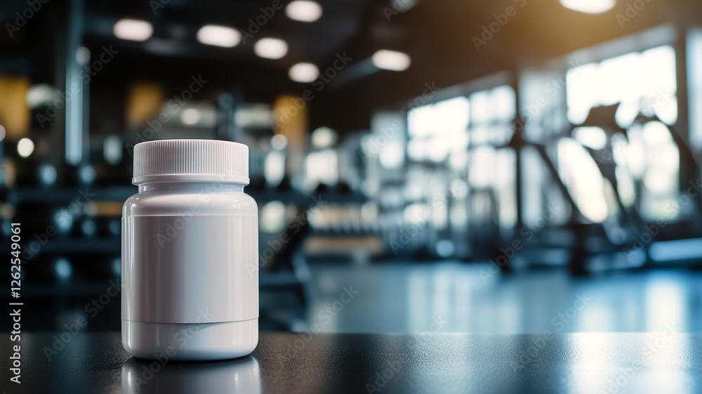 white supplement bottle on the gym white supplement bottle on the gym