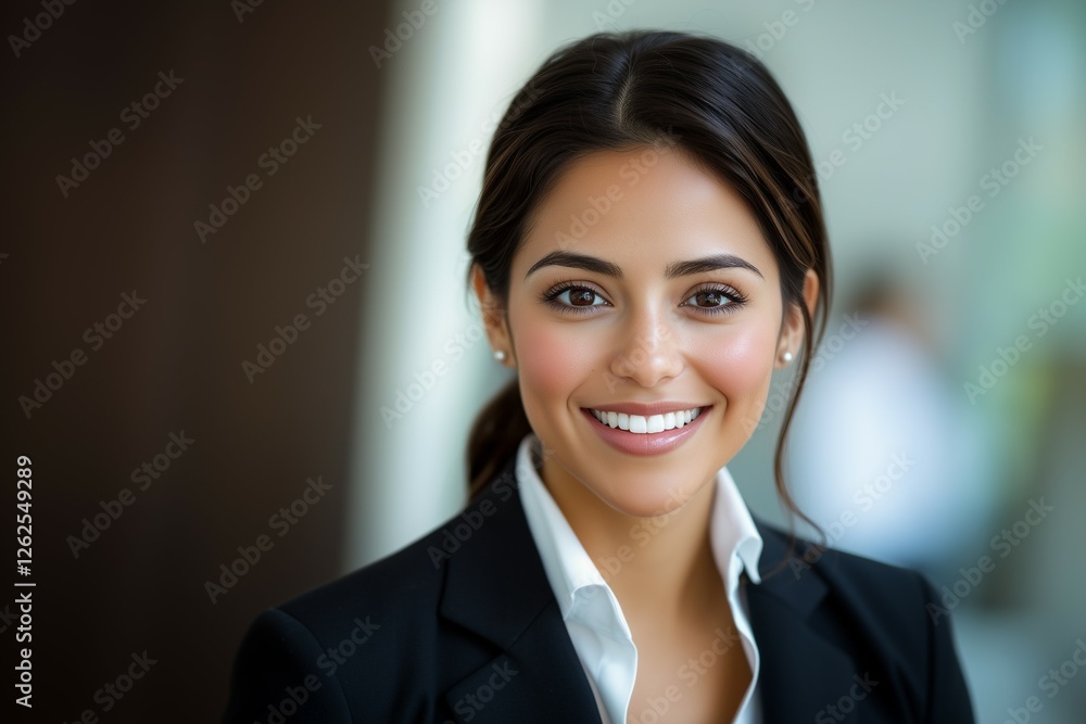 Close-Up Headshot of a Smiling Young Hispanic Businesswoman, Confident Corporate Manager or Entrepreneur in Office Setting Close-Up Headshot of a Smiling Young Hispanic Businesswoman, Confident Corporate Manager or Entrepreneur in Office Setting