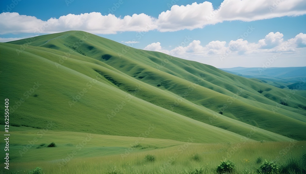 Verdant hills rolling endlessly under a crisp blue sky on a bright summer day Verdant hills rolling endlessly under a crisp blue sky on a bright summer day