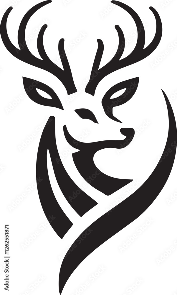 Tribal-Style Deer Head Vector Illustration Black and White Tribal-Style Deer Head Vector Illustration Black and White