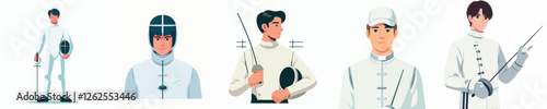 vector young man practicing fencing