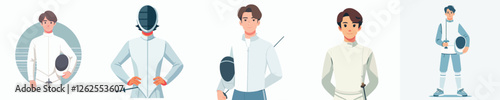 vector young man practicing fencing