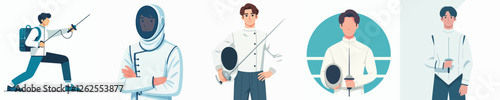 vector young man practicing fencing