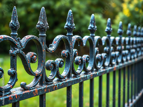 Besondere Details eines kunstvollen, verzierten Metallzauns photo