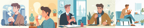 vector young man drinking coffee