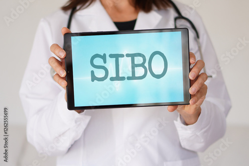 Sibo. woman doctor pointing with the acronym of this disease on her tablet with medical background