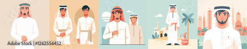 vector of young man wearing traditional arabic clothes