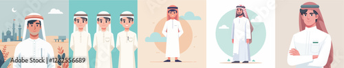 vector of young man wearing traditional arabic clothes