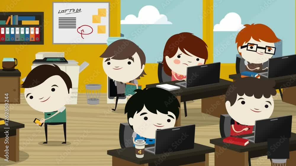 Busy Office and Teamwork – Workplace Animation Busy Office and Teamwork – Workplace Animation