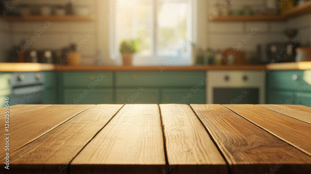 wooden kitchen table with warm, inviting atmosphere, showcasing blurred background of cozy kitchen filled with natural light wooden kitchen table with warm, inviting atmosphere, showcasing blurred background of cozy kitchen filled with natural light