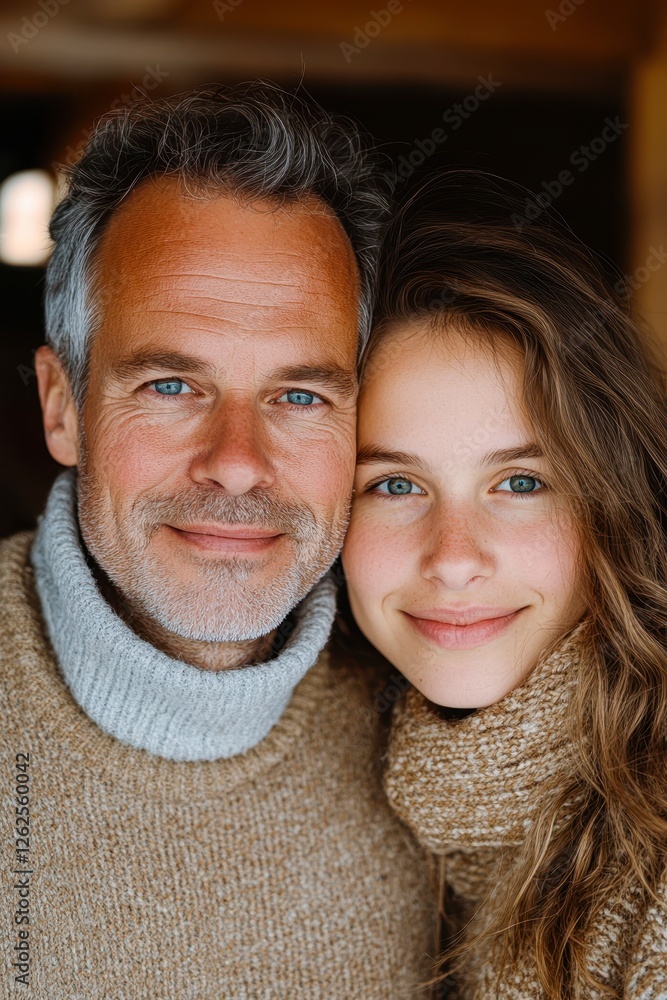 A warm portrait of a man and a young woman smiling closely, showcasing a familial bond, This image is great for advertisements centered around family, warmth, relationships, or lifestyle blogs, A warm portrait of a man and a young woman smiling closely, showcasing a familial bond, This image is great for advertisements centered around family, warmth, relationships, or lifestyle blogs,