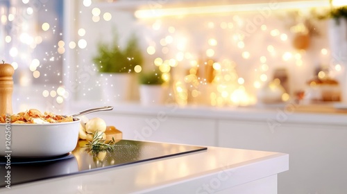 Delicious Meal Simmering On A Modern Kitchen Stove.