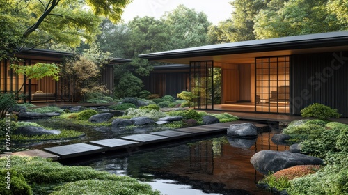 Wallpaper Mural Modern Japanese Garden Villa Sunrise Tranquility Retreat Torontodigital.ca