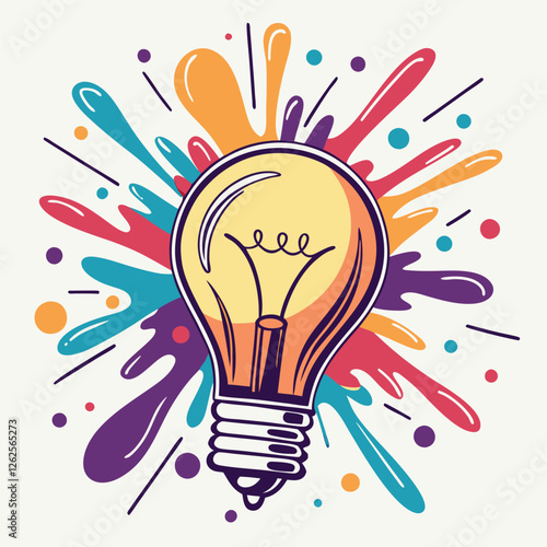 Glowing Light Bulb with Vibrant Paint Explosion