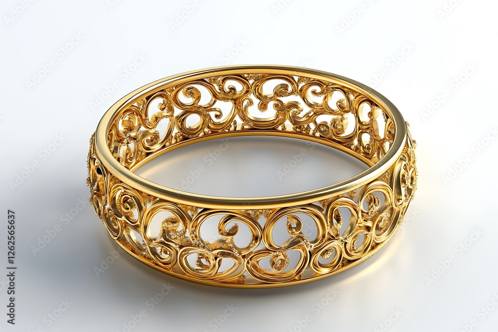 3D Style Intricate Gold Bangle with Filigree Design Elegant and Ornate 3D Style Intricate Gold Bangle with Filigree Design Elegant and Ornate