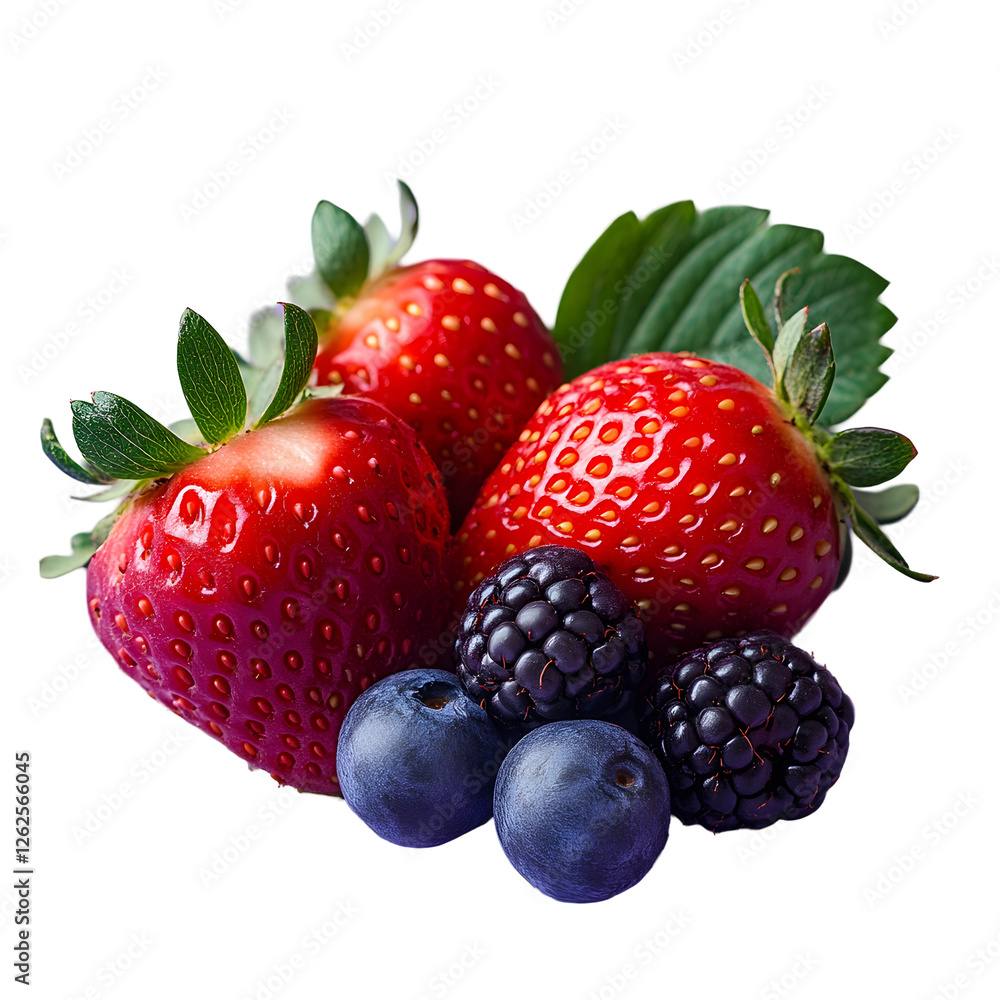 Obraz premium Fresh Strawberries, Blackberries, and Blueberries Arranged Nicely