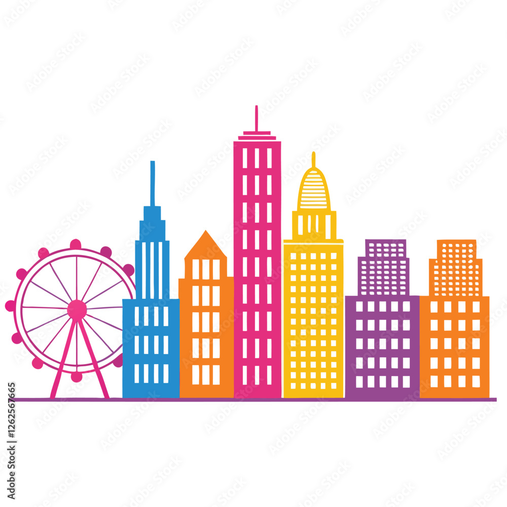 Obraz premium Stylized City Silhouette with Bold Colors