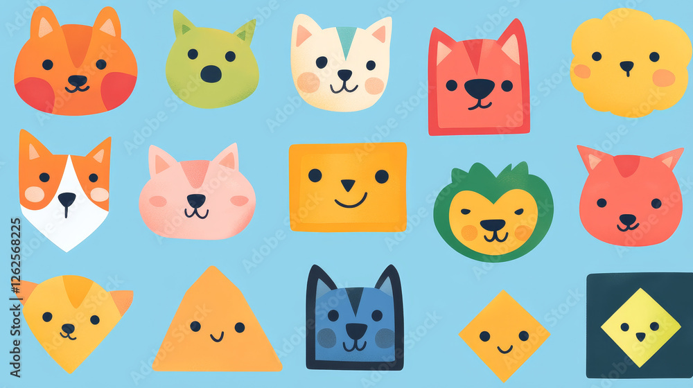 Math figure shape stickers, cute geometric characters with cartoon faces, vector icons. Funny square, circle and star or rhombus and triangle geometric math shapes for school or kindergarten education Math figure shape stickers, cute geometric characters with cartoon faces, vector icons. Funny square, circle and star or rhombus and triangle geometric math shapes for school or kindergarten education