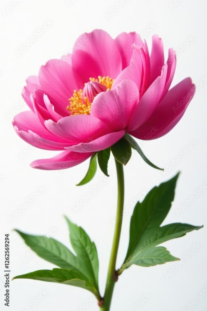 Fototapeta premium Close-up of a vibrant pink peony blossom isolated on pure white , flower, pink peony, pink flowers