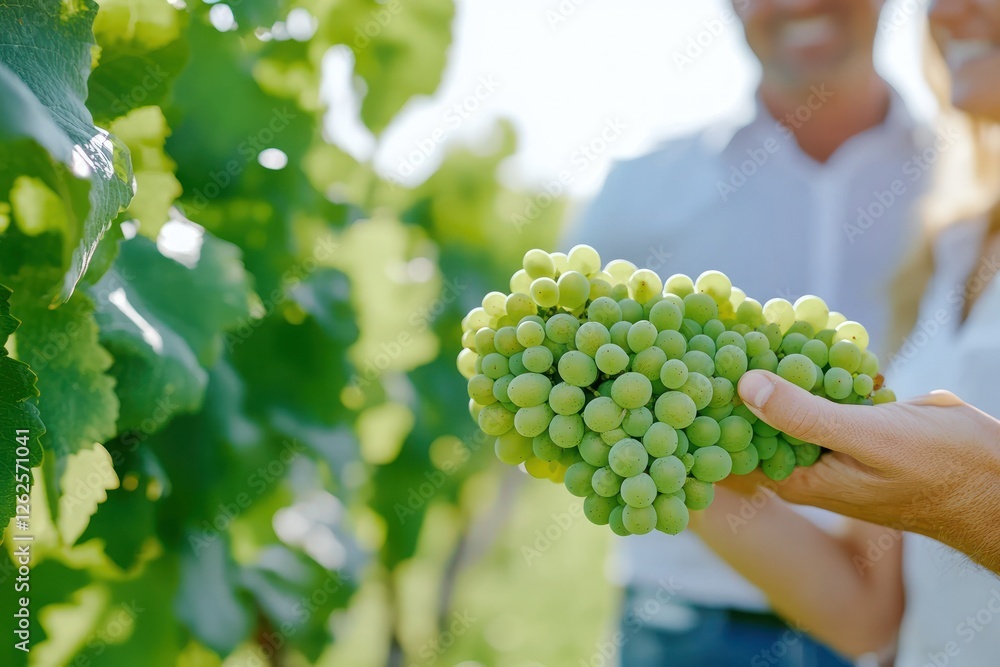 Obraz premium Couple With Grapes In Vineyard