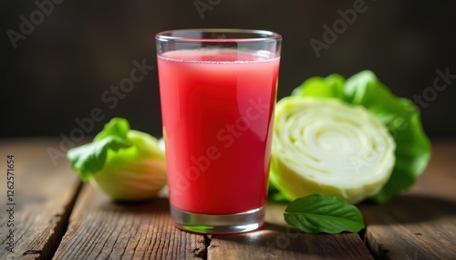 Wallpaper Mural Glass of sauerkraut juice beside fresh white cabbage, probiotic, diet, vegetable Torontodigital.ca