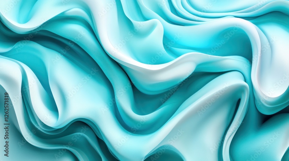 Smooth, flowing turquoise fabric drapes elegantly, creating soft waves and shadows, suggesting a serene and calming atmosphere Smooth, flowing turquoise fabric drapes elegantly, creating soft waves and shadows, suggesting a serene and calming atmosphere
