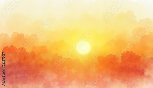 Soft watercolor sunrise with gentle clouds against a pastel sky.