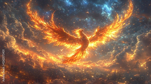 Wallpaper Mural Fiery Phoenix Soaring Through Cosmic Clouds Torontodigital.ca