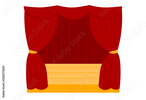 Theatre stage with red curtain. Theatre Day stickers. Flat Vector illustration isolated on white background