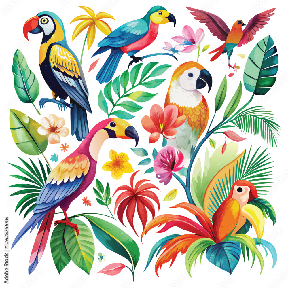 vibrant watercolor style collection feat, seamless pattern with birds vibrant watercolor style collection feat, seamless pattern with birds